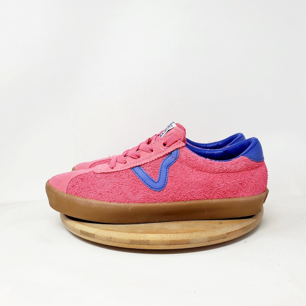 Vans Sport Low Shoes Womens 7 Pink Blue Rough Suede Lace Up Sneaker